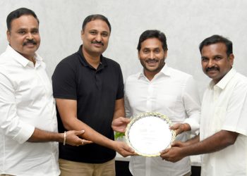 Chief Minister YS Jagan along with AP's startup company Aqua Exchange Co founder Bandi Kiran Kumar and CEO Pawan Krishna