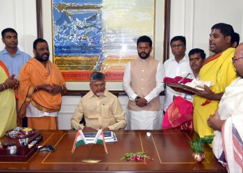 AP CM CHANDRABABU in his official residence in New Delhi