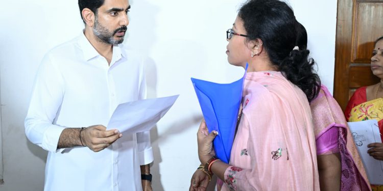 Minister Nara Lokesh held his 77th day of public grievance redressal at the party office in Visakhapatnam