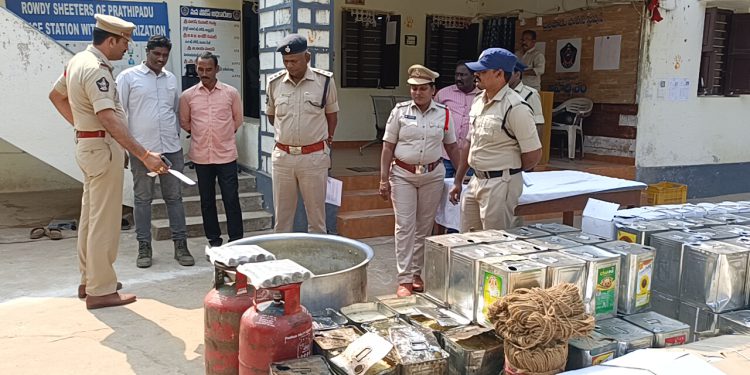 Police raid on an adulterated cooking oil manufacturing unit in Pratipadu: One person arrested, large quantities of stock seized.