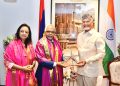 Mauritius president courteous meetup with AP CM Chandrababu Naidu