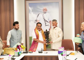 Chief Minister Chandrababu Naidu meets Union Water Resources Minister CR Patil as part of his Delhi visit