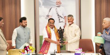 Chief Minister Chandrababu Naidu meets Union Water Resources Minister CR Patil as part of his Delhi visit