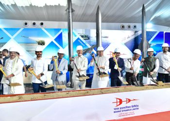 CM Chandrababu Naidu, Defence Minister Rajnath Singh, and Minister Nara Lokesh laid the foundation stone for the Advanced Medium Combat Aircraft project in Puttaparthi, Sri Sathya Sai District.