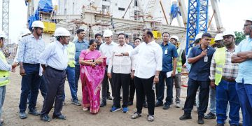 State BC Welfare Minister Savitha inspected the Amaravati capital works on Tuesday, accompanied by Ministers Satya Prasad and Narayana